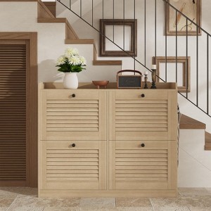 Large Shoe Storage Cabinet with 4 Flip Drawers, Narrow Shoe Cabinet for Entryway with Wooden Legs, Freestanding Hidden Shoe Rack Organizer - 1 of 4