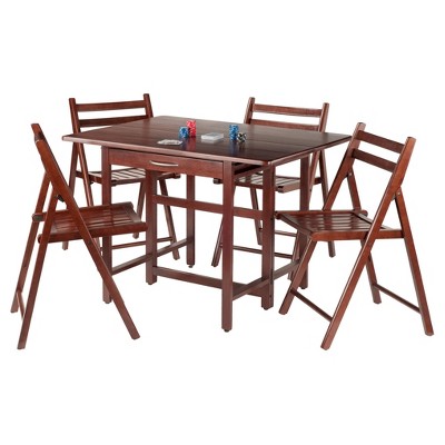 Taylor Walnut 5-Piece Drop Leaf Dining Set with Folding Chairs