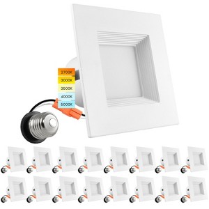Luxrite 4 Inch Square Recessed LED Can Light, 5CCT 2700K-5000K, Dimmable Recessed Lights, 750LM, Energy Star, Wet Rated, Baffle Trim 16 Pack - 1 of 4