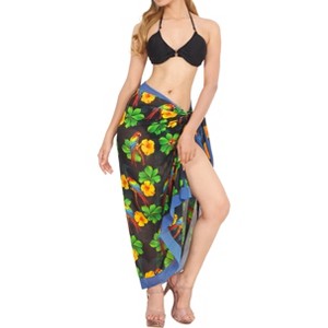 LA LEELA Women's Summer Holiday Swimwear Beach Wraps Sarong Cover Up Wrap Bathing suit Pareo One Size Onyx Floral - 1 of 4