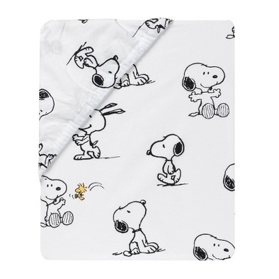White Cotton Toddler Unisex Snoopy Print Fitted Crib Sheet