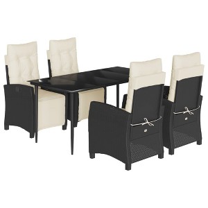 vidaXL 5 Piece Patio Dining Set with Cushions Black Poly Rattan - 63" Table Length Sharp Leg 4 Items - 1 of 4