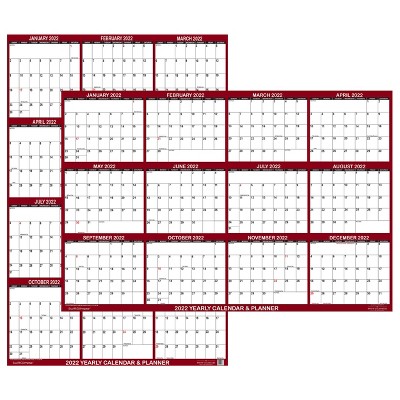 2022 Dry Erase Wall Calendar 24"x36" Maroon - SwiftGlimpse
