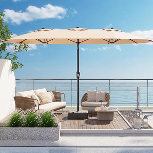 15ft Large Patio Umbrella with Base - Rectangular Patio Umbrella with Crank Handle, UV Protection for Outdoor Market, Backyard, Pool - 1 of 4