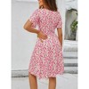 Women Summer Dress Wrap V Neck Short Sleeve Casual Floral Midi Dress - 2 of 4