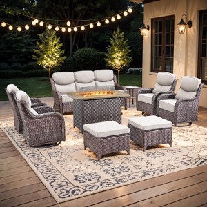 Buenhomino 9-Piece Patio Furniture Set with 41" Fire Pit Table Wicker Rattan Patio Sectional Sofa Set Outdoor Seating Furniture with Thickened Cushion - 1 of 4