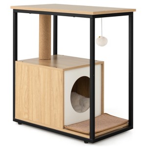 Costway Cat Furniture End Table w/ Scratching Post Removable Scratching Mat Living Room - 1 of 4