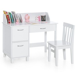 Infans Kids Wooden Study Desk & Chair Writing Table w/Drawer Storage Cabinet - 1 of 4