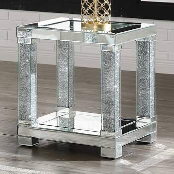 20" Noralie Mirrored Accent Table Faux Diamonds/Clear Glass - Acme Furniture