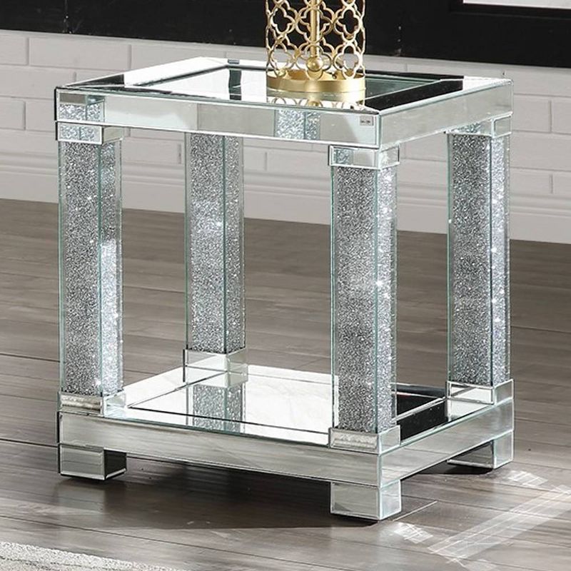20&#34; Noralie Mirrored Accent Table Faux Diamonds/Clear Glass - Acme Furniture, 1 of 8