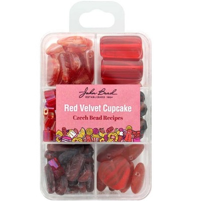 John Bead Recipe Box Mixed Glass Beads Red Velvet Cupcake, 110g