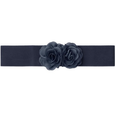 Elerevyo Women's Big Double-Flower Stretchy Elastic Wide Chunky Dress Waistband Belts