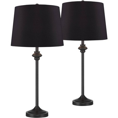 360 Lighting Modern Country Cottage Tall Buffet Table Lamps 26" High Set of 2 Black Metal Faux Silk Drum Shade for Living Room House Home