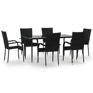 vidaXL Garden Dining Set Black PE rattan, powder-coated steel, glass - 63" table length Black 6 - 1 of 4