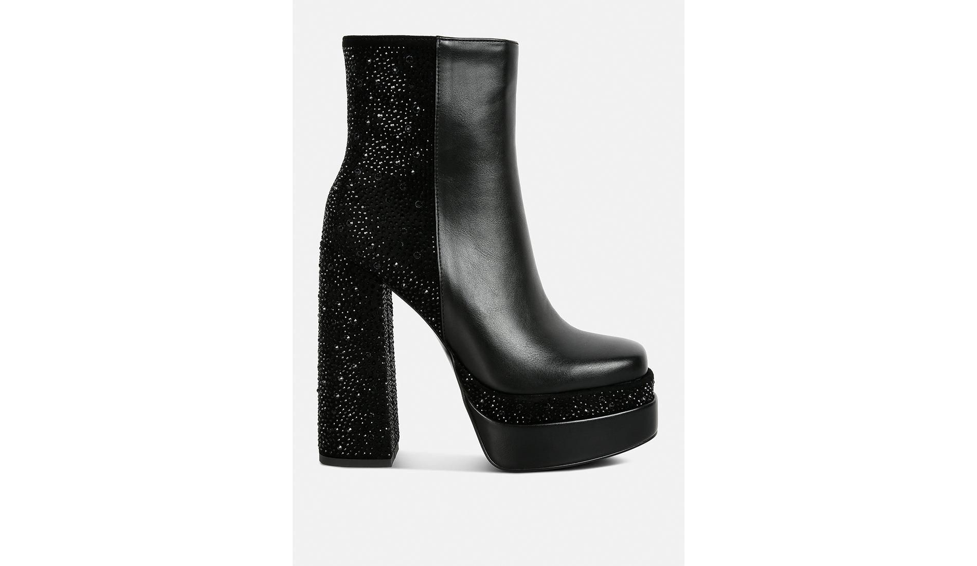 Dryday Diamante Zip Up Block Heel Boots Women