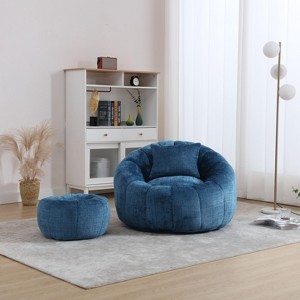 CAVINAS Chenille Bean Bag Chair with Ottoman,Lounge Chair Indoor with Pillow,Gaming Bean Bag Chairs for Adults,Bean Bag Couch for Living Room - 1 of 4
