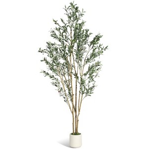 Coucheta 4/5/6/7FT Artificial Olive Tree in Planter, Faux Plant with Natural Wood Trunk, Green Moss & Lifelike Fruits for Home & Office Decor - 1 of 4