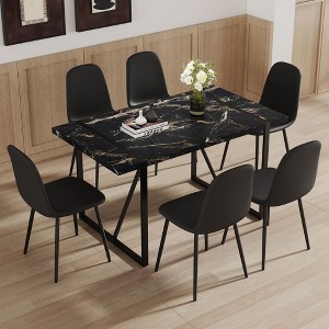 NicBex 5 PCS/7 PCS Black Marble Pattern MDF Dining Table Set with 4/6 Black PU Chairs for Dining Meeting Room,Black - 1 of 4