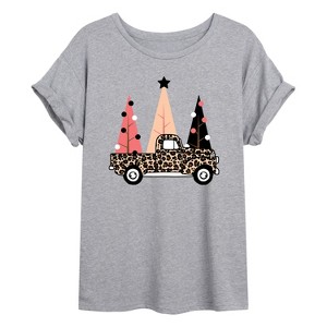 Women's - Instant Message - Cheetah Print Truck- Juniors Oversized Graphic T-shirt Oversized Graphic T-Shirt - 1 of 4