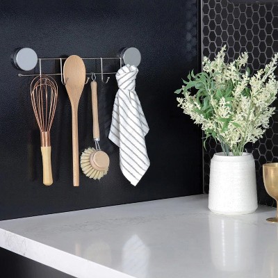 Stainless Steel Magnetic 5-Hook Key and Utensil Rack