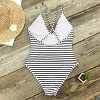Women's Stripe Crisscross One Piece Swimsuit - Cupshe -Black/White - 4 of 4