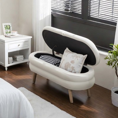 NicBex Modern 44.9" Velvet Storage Bench with Wood Legs for Bedroom and Living Room