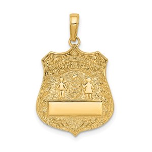 Black Bow Jewelry 14k Yellow Gold Engravable Police Badge Pendant - 1 of 4