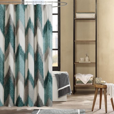 PAGED 72x72 Inch Cotton Shower Curtain with 12 Button Holes on Top,Shower Curtains with Abstract Chevron Printed Design for Bathroom