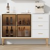 Fluted Sideboards Buffets Cabinet with Glass Doors, 3 Drawers, Marble Top Kitchen Sideboard Cabinet for Dining Room, Living Room - 4 of 4