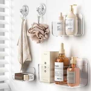 Shower Shelf, 5 Pack Adhesive Clear Acrylic Bathroom Shower Organizer, Clear No Drilling Wall Mounted Bathroom Storage Rack with Soap Holder and Hook - 1 of 4