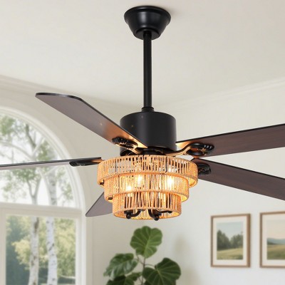 Bella Depot 52" Farmhouse Black Gold Ceiling Fan with Light and Remote 6-speed Rustic Caged Ceiling Fan