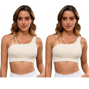 INSPIRE CHIC 2 Pcs Women's Three Spaghetti Thin Straps Asymmetrical Sports Bras - 1 of 4