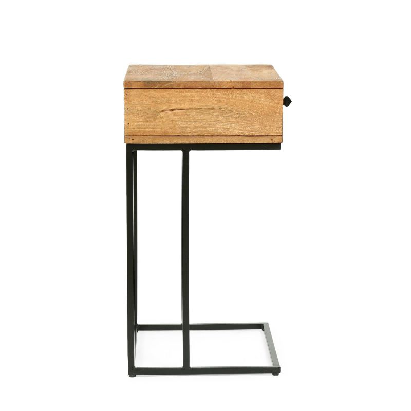 Gaudet Modern Industrial Handmade Mango Wood C Shaped Side Table with Drawer Natural/Black - Christopher Knight Home, 5 of 12