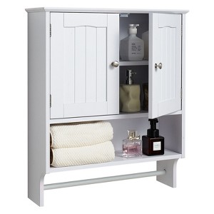 VEVOR Bathroom Wall Cabinet,2 Doors and Adjustable Shelf,Over the Toilet Storage Medicine Cabinet Wall Mounted,with Open Partition and Towel Bar,White - 1 of 4