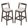 Set of 2 Rubberwood Indoor Bar Stools, 39‘’ Wood Bar Stools with Beige Upholstery Seat, Upholstered Bar Stools for Kitchen Home Bar - Koiai - 2 of 4