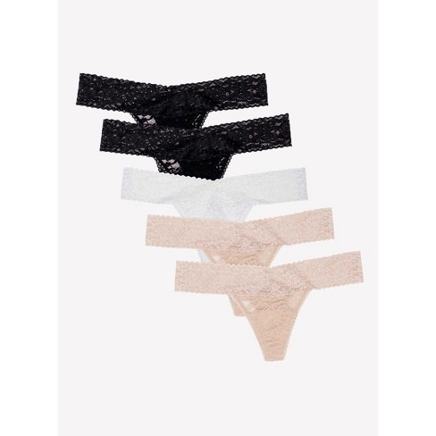 Felina Women's Stretchy Lace Low Rise Thong - Seamless Panties (6-pack) ( black To Basics, L/xl) : Target
