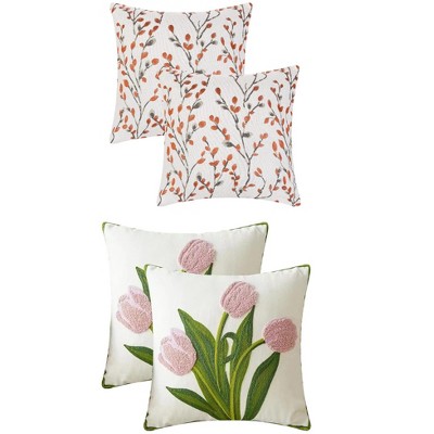 REGALWOVEN 4 Pcs Floral Embroidered Throw Pillow Cases for Sofa, Living Room 18" x 18"