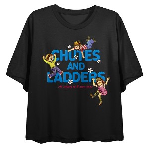 Chutes & Ladders Logo Women's Black Crew Neck Short Sleeve Crop Top - 1 of 2