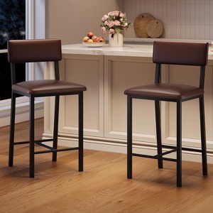 GAOMON Bar Stools Set of 2, PU Leather Counter Height Bar Stools with Backrest and Footrest,Tall Bar Stool with Thick Cushion - 1 of 4