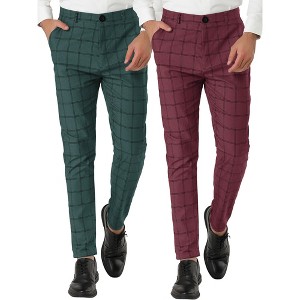 Lars Amadeus Men's Plaid Printed Tapered Leg Flat Front Business Dress Pants 2 Packs - 1 of 4