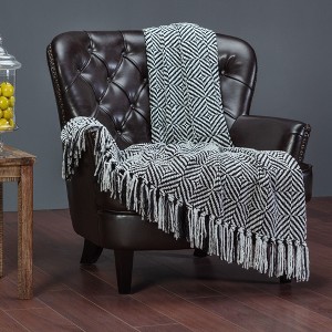 Chanasya Chenille Knit Diamond Textured Decorative Throw Blanket with Tassels - 1 of 4