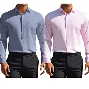 INSPIRE CHIC Men's Solid Long Sleeves Regular Fit Business Button Down Dress Shirts 2 Packs - 1 of 4