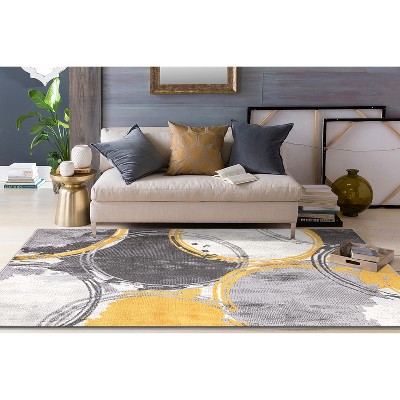 Yellow and Gray Geometric Circles 5' x 7' Synthetic Area Rug