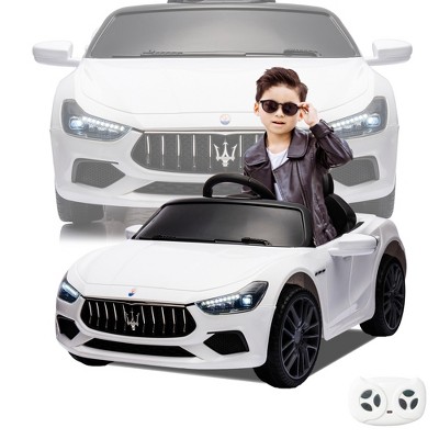 12V Kids Ride On Car with 2.4G Remote Control,Battery Powered Electric Car Ride On Vehicle Double Doors, 5 Point Safety Belt,LED Light (SC-White)