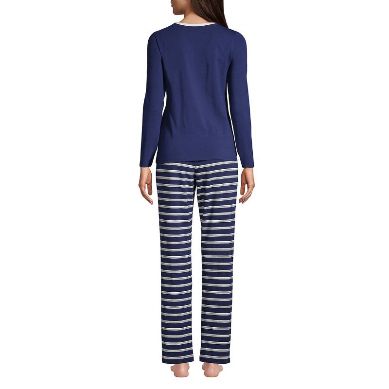Lands' End Women's Knit Pajama Set Long Sleeve T-Shirt and Pants, 2 of 5