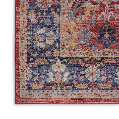 Hand-Knotted Red and Blue Synthetic Persian Area Rug 4' x 6'