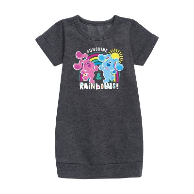 - Blue's Clues & You! - Sunshine and Rainbows Graphic Short Sleeve Fleece Dress