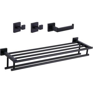 Mixxidea 28-Inch Towel Shelf with Holder Bundle with Square Single Towel Hook 2PCS, Toilet Paper Holder (Matte Black) - 1 of 3