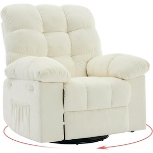 Rocking Recliner Chair, 360° Swivel & 30° Rocking, Upholstered Fabric Nursery Chair with Side Pockets, Steel Frame for Small Spaces - 1 of 4