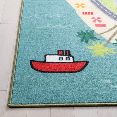 Blue Geometric Kids Washable Non-slip Synthetic Area Rug